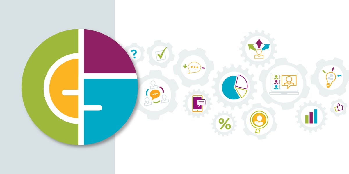 Variety of icons representing data graphics with an image of the logo for DDI's Global Leadership Forecast