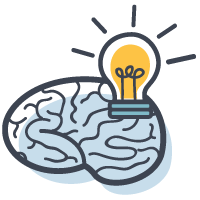 A brain with a lightbulb twinkling on to show cognitive coaching is a type of coaching in the workplace.