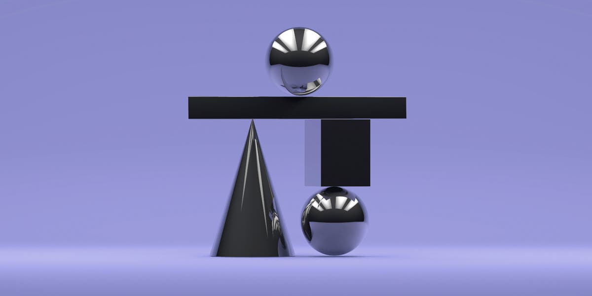 Blocks, spheres, and pyramids balancing on top of each other
