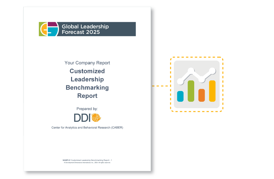 the cover of the Global Leadership Forecast 2025 customized leadership benchmarking sample report to show HR pros who participate in our survey what types of data they will receive in their own custom report when they get at least 30 leaders from their company to join our survey as well?fm=webp&q=15