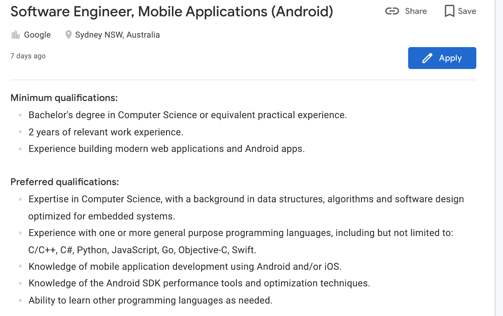 Senior Mobile Engineer Job Description at Google