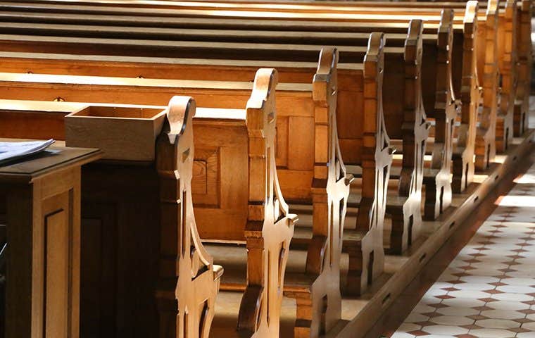 wooden benches in church