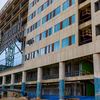 Front of the hospital with glass panes