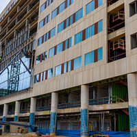 Front of the hospital with glass panes