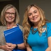Team members Kathy B. and Carmela C.  during press conference