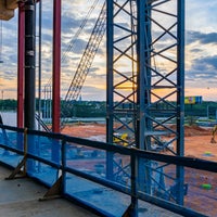 Crane with sun setting in background