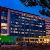 Night time exterior of new campus.
