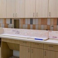 Cabinets and tile inside Bear Family Foundation Health Center