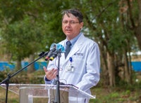 Dr. Glisson Chief Medical Officer of Baptist Hospital speaking at new health campus groundbreaking event.
