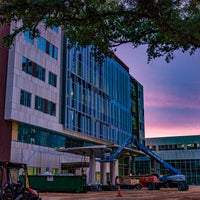 Evening time of exterior of new campus.