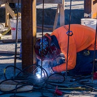 A worker is welding
