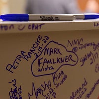 Mark Faulkner's signature on the beam