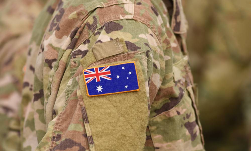 Flag of Australia on the arm of a soldier's army jacket.jpg