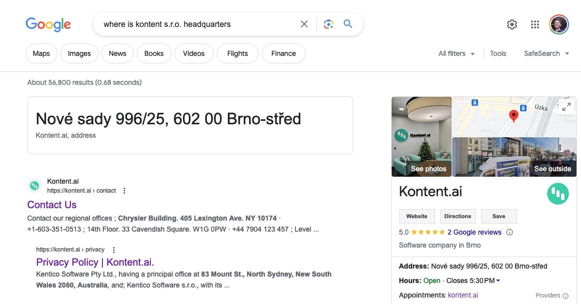 Google search showing results right on the search page without having to visit the 3rd party website.