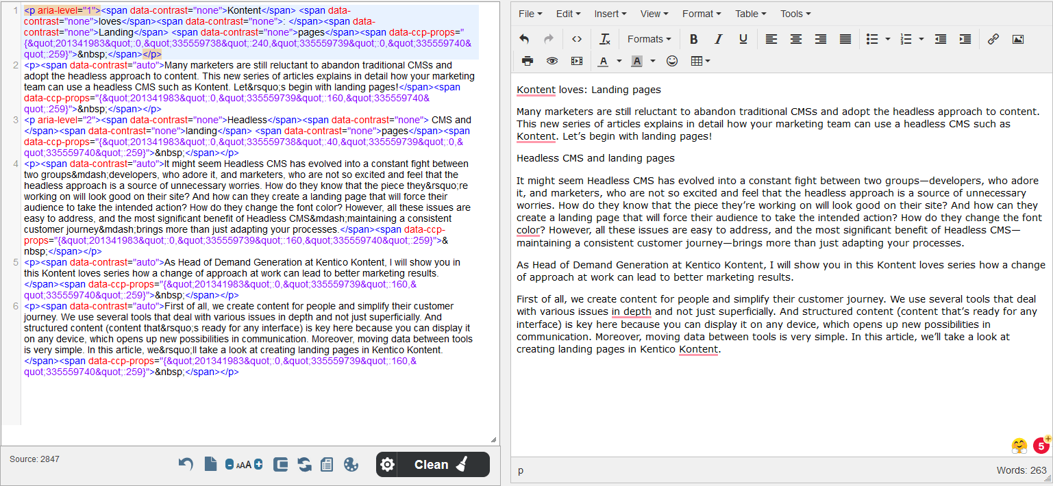 Content copied from Word into a WYSIWYG editor