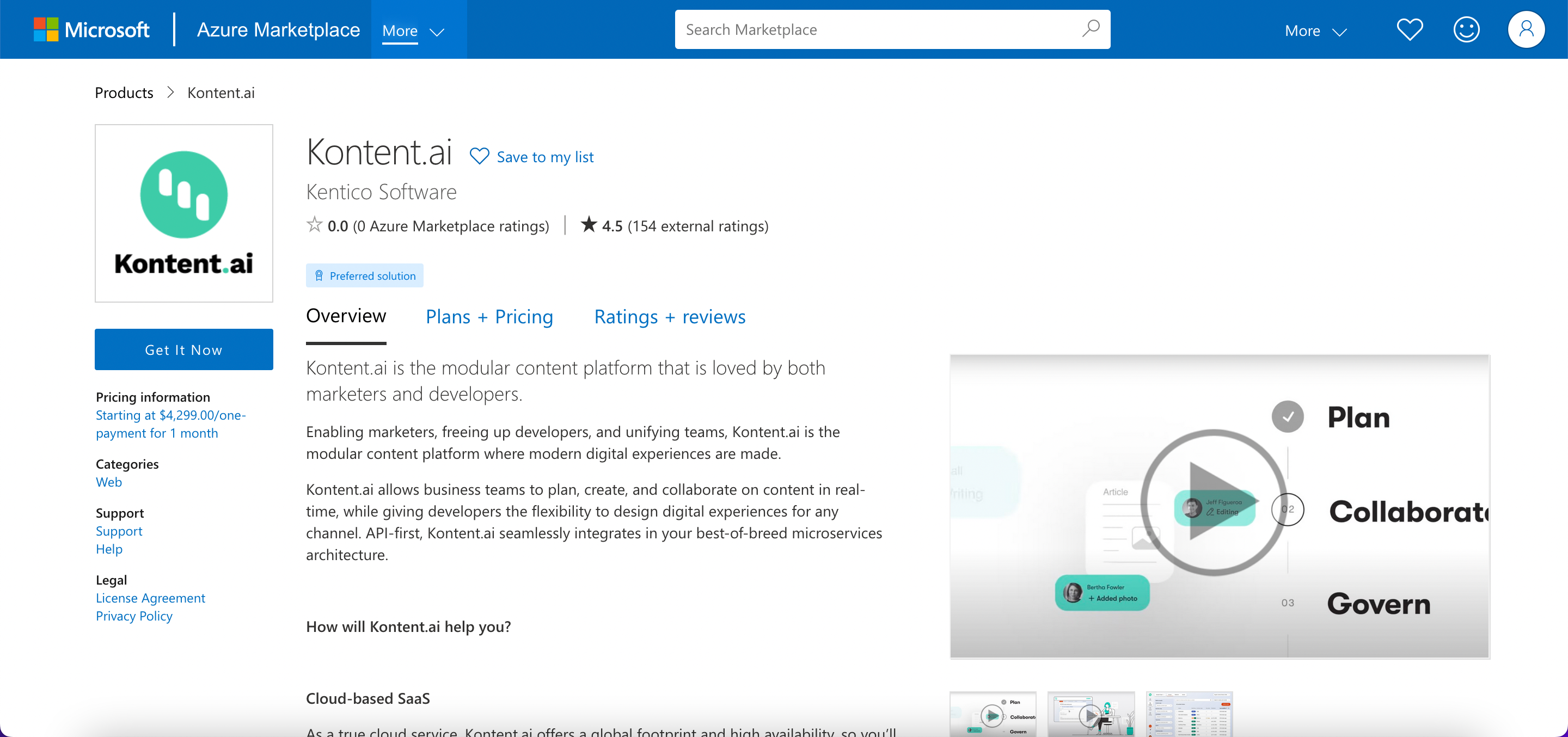 Kontent.ai is a transactable solution on Microsoft’s Azure Marketplace