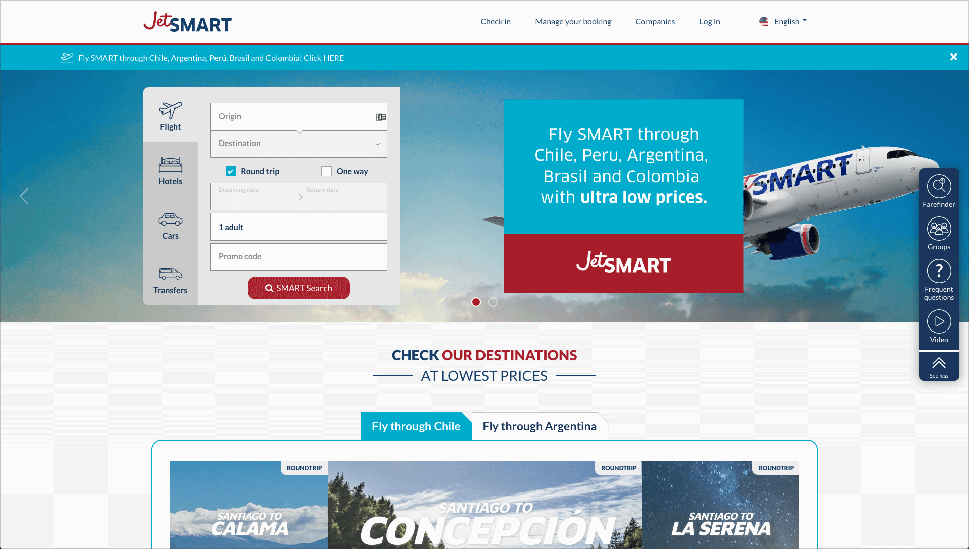JetSmart Airlines website and app