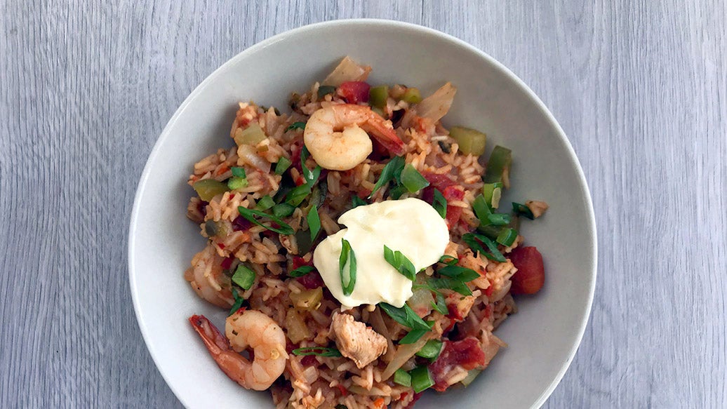 Microwave Chicken 'n Shrimp Jambalaya