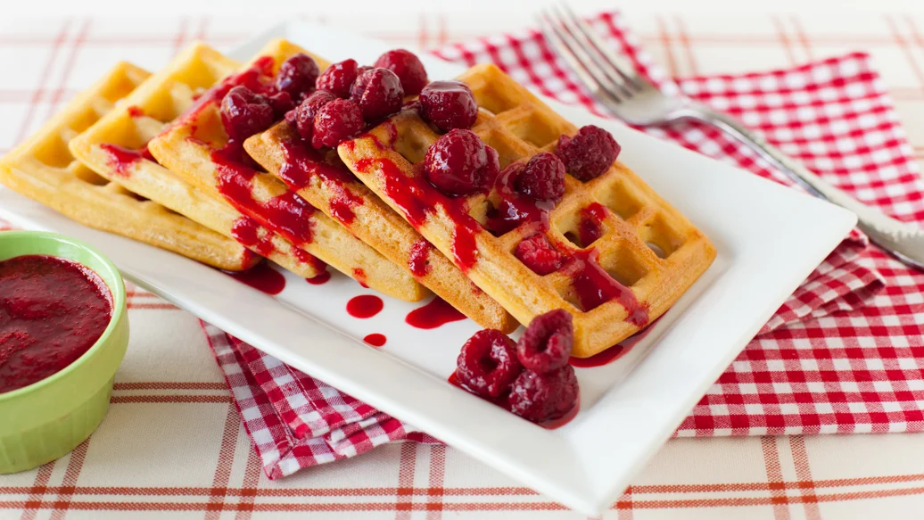 Classic Waffles with Raspberry Sauce