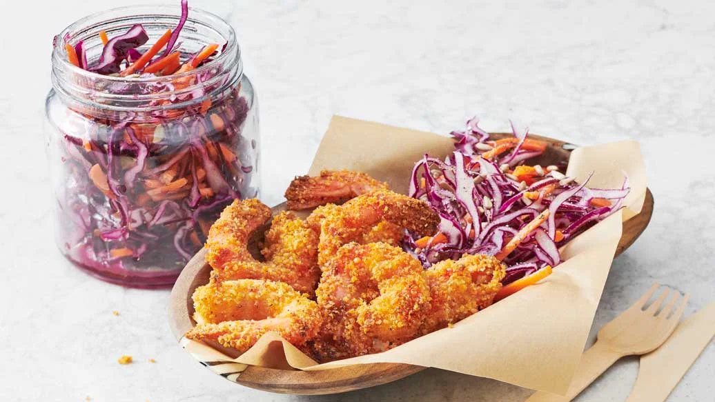 Crispy Shrimp with Coleslaw