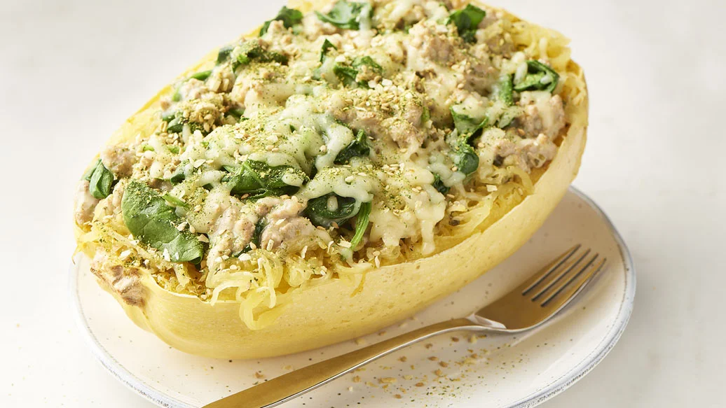 Courge farcie au poulet crémeux