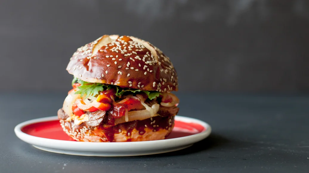 Philly Steak Pretzel Burger