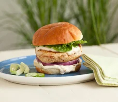 Montreal Chicken Burger with French Onion Sauce