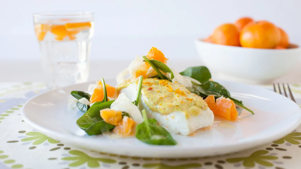 Mango Curry Fish with Clementine & Fennel Salad