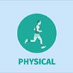 cartoon picture of a man running saying physical underneath