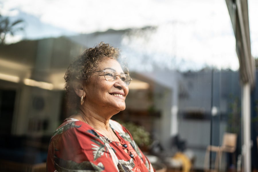 Elderly lady with a bright outlook. 