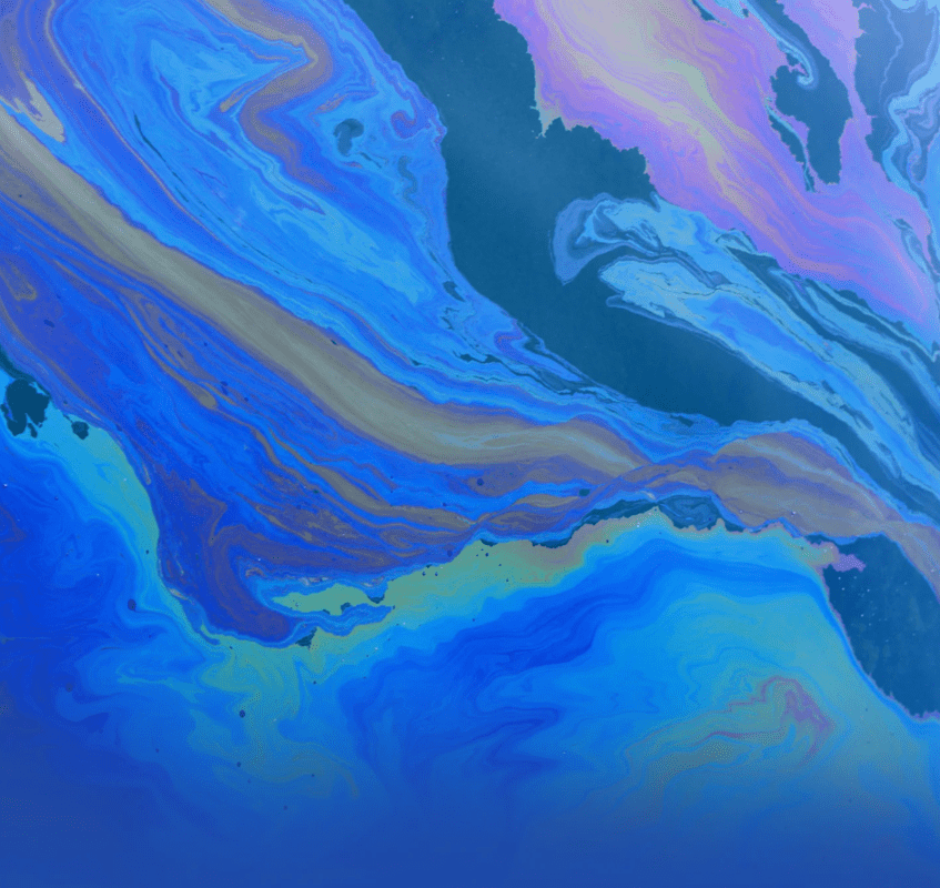 An oil slick atop water