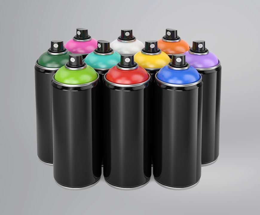 Colorful aerosol paint cans