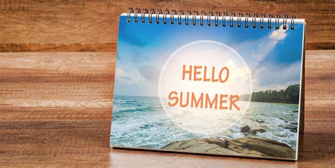 Notebook that says "Hello Summer" on the cover