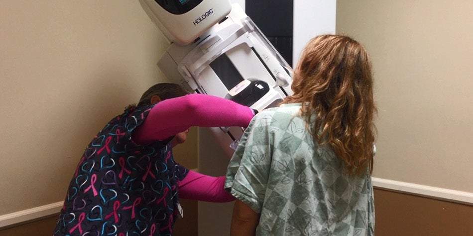 Mammogram procedure with patient