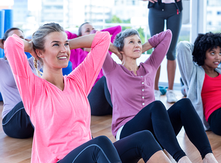 A group of women exercising.