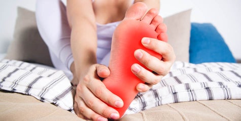 Person touching foot that is in pain