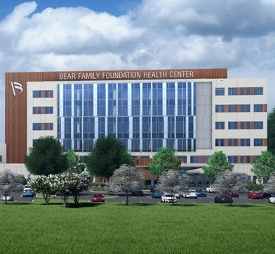 A full color rendering of the Bear Family Foundation Health Center.