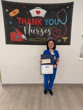 Lourdes wins a Wow award for giving outstanding service to a patient.