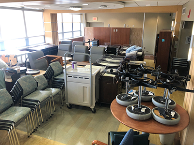 Image of hospital furniture and equipment ready for donating.