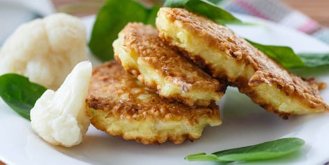 Cauliflower fritters served on a plate