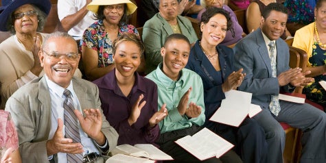 Church congregation clapping and happy