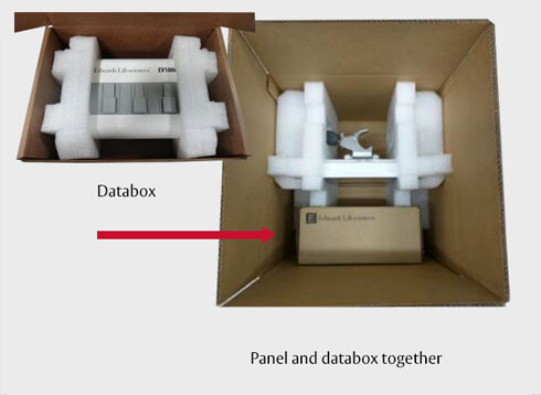 Place the EV1000 monitor + databox into the shipping box