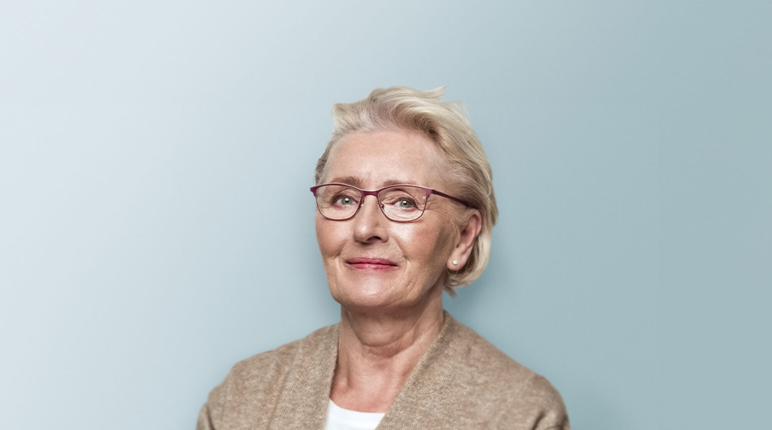 Woman on a light blue backdrop