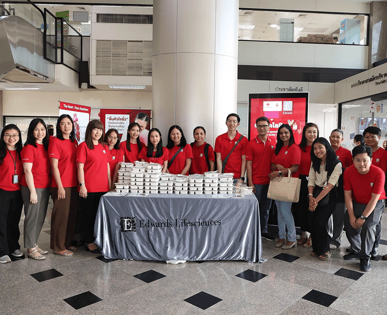 Edwards employees wearing red