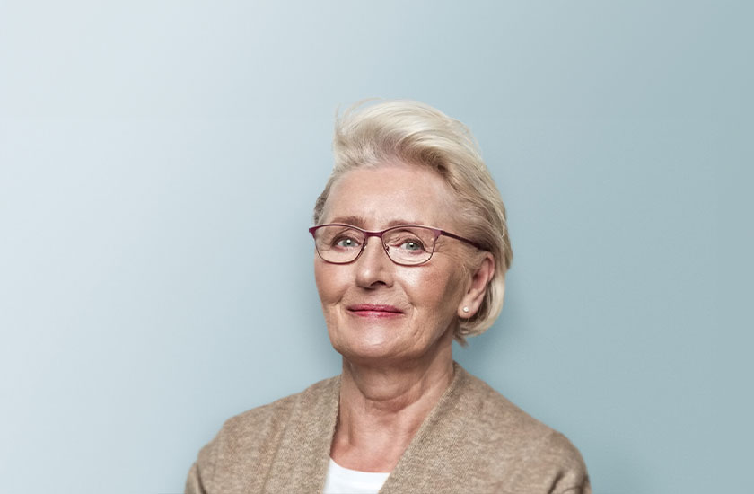 Woman on a light blue backdrop