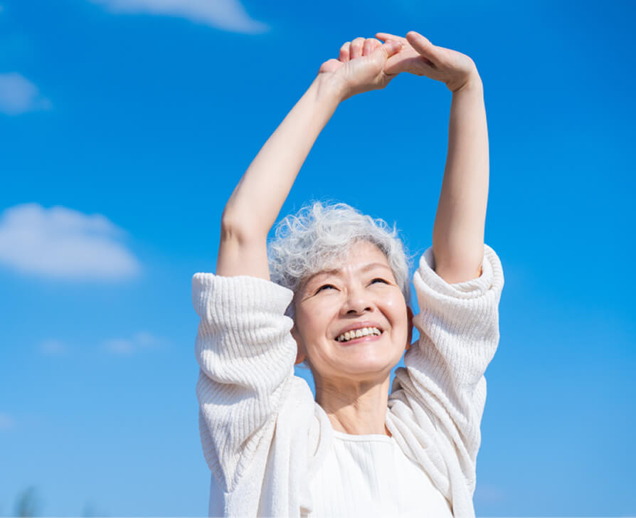 Old lady stretching hand