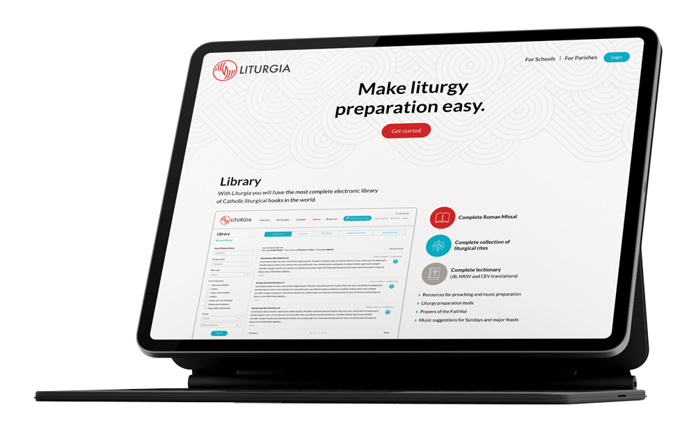 Liturgia website mockup on iPad