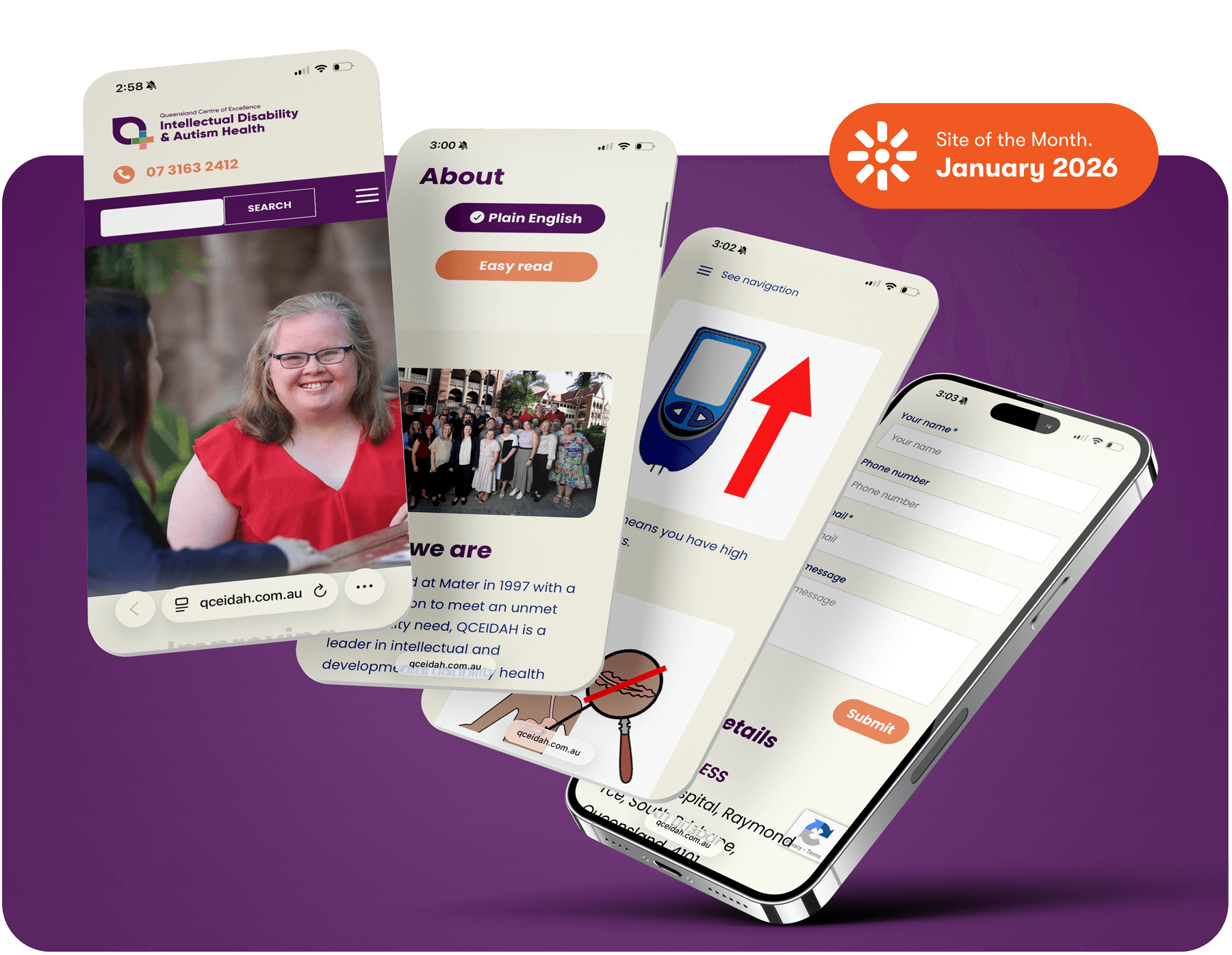 Mockup of the QCEIDAH website on mobile screens