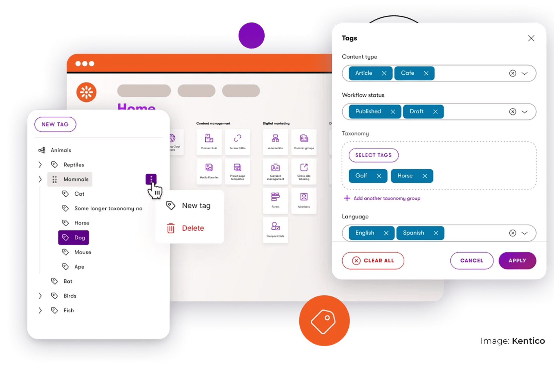 Screenshots of Xperience by Kentico auto tagging