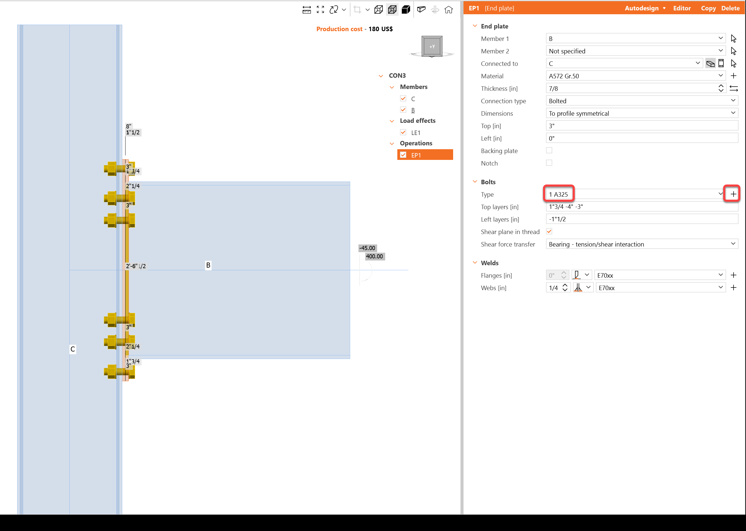 Change bolt diameter in end plate operation